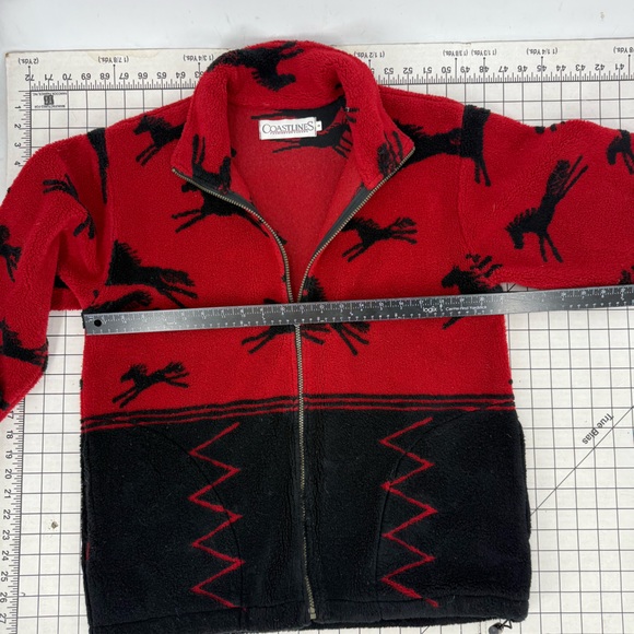 Coastlines Canada vintage black equestrian horse print zip, front plush jacket S - Picture 13 of 14